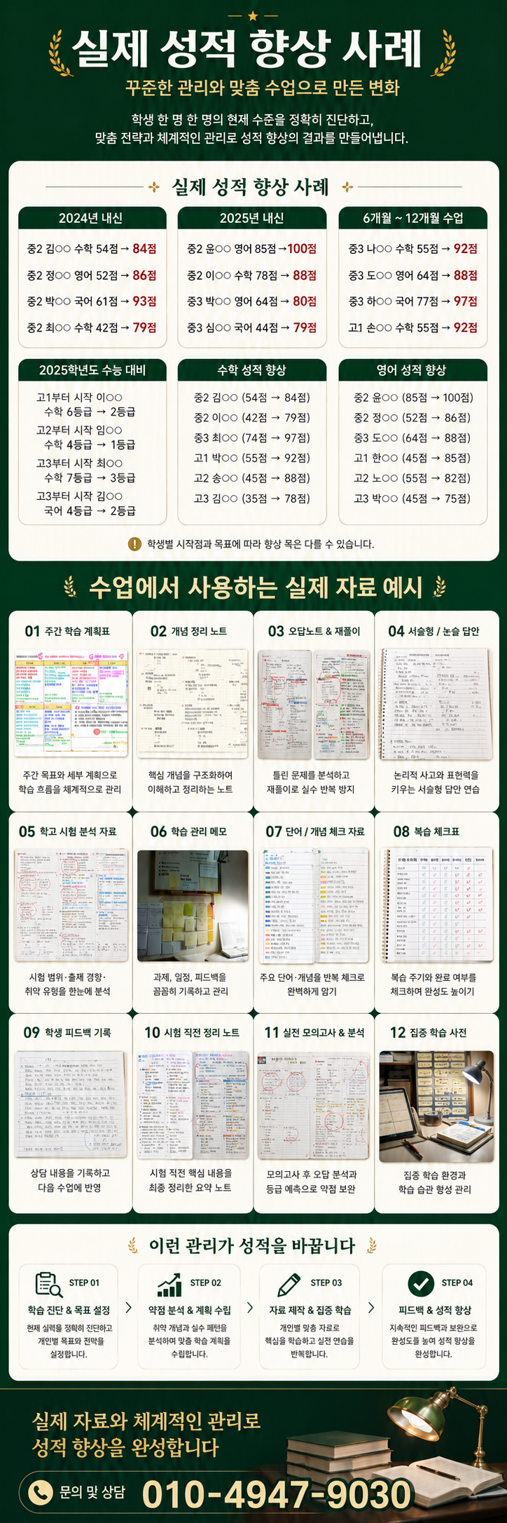 실제 성적 향상 사례와 수업 자료 예시