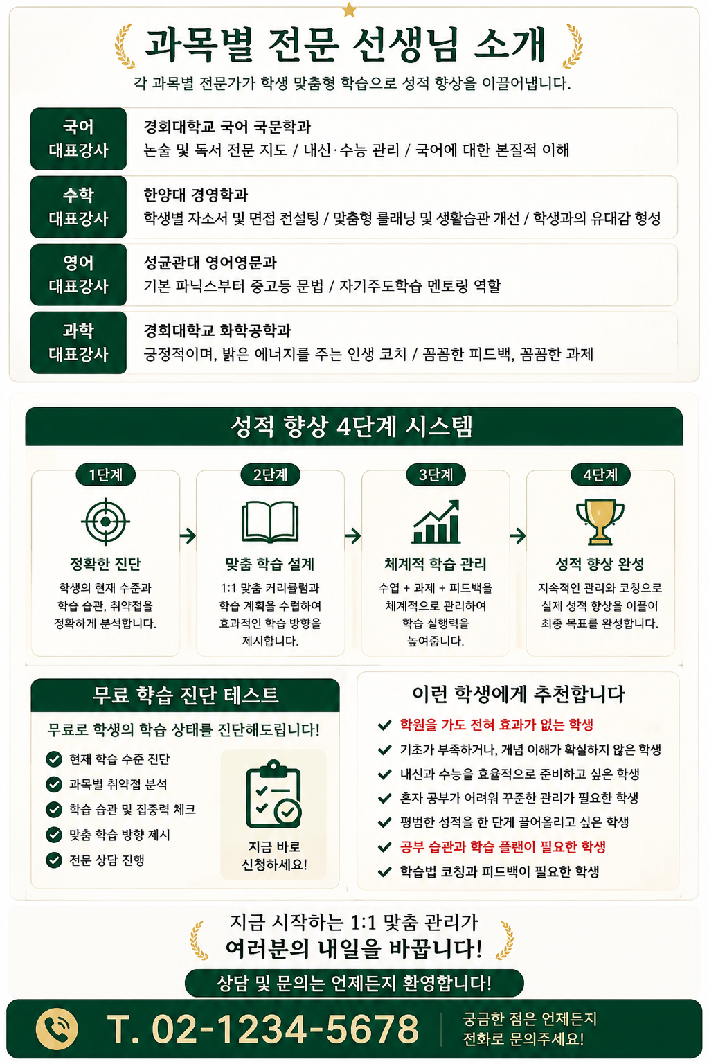 성적 향상 4단계 시스템과 무료 테스트 안내